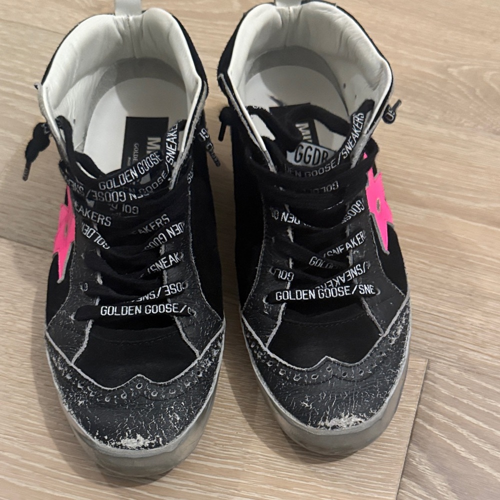 Golden Goose Black Sneakers with Pink Star